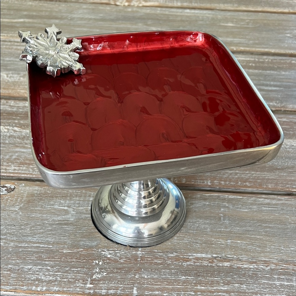 Red and Silver Winter Square Serving Dish